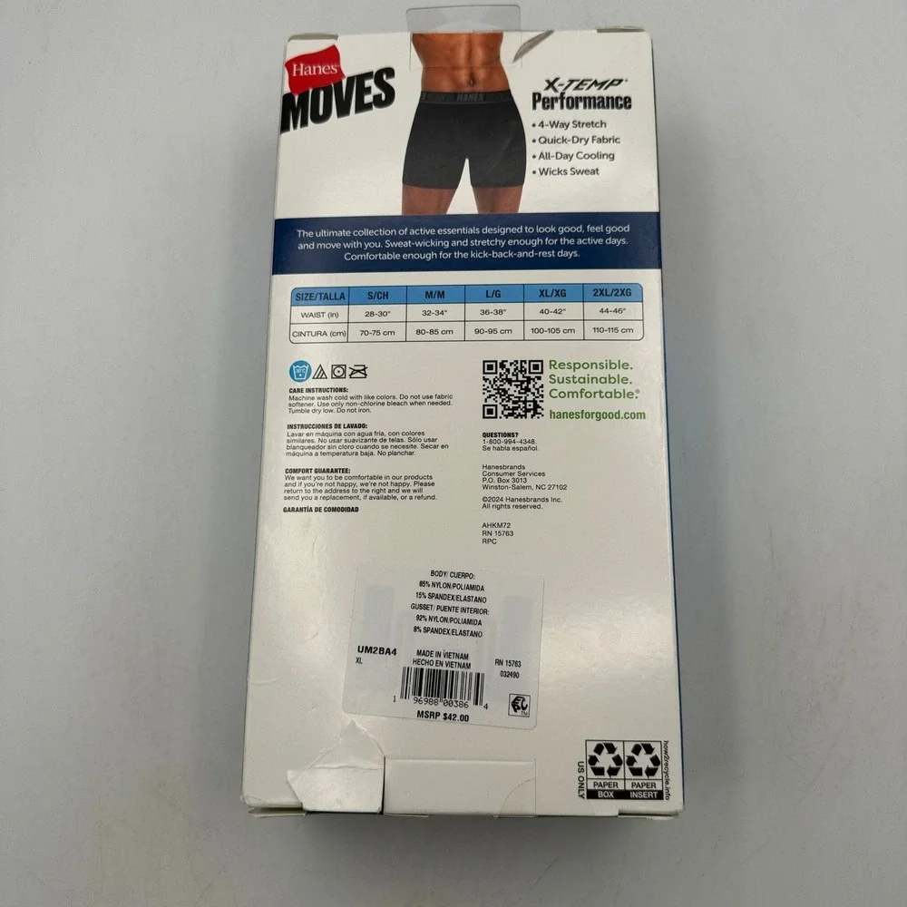 Hanes Moves X-Temp Performance Boxer Briefs Mens XL Multi 4 Pack UM2BA4